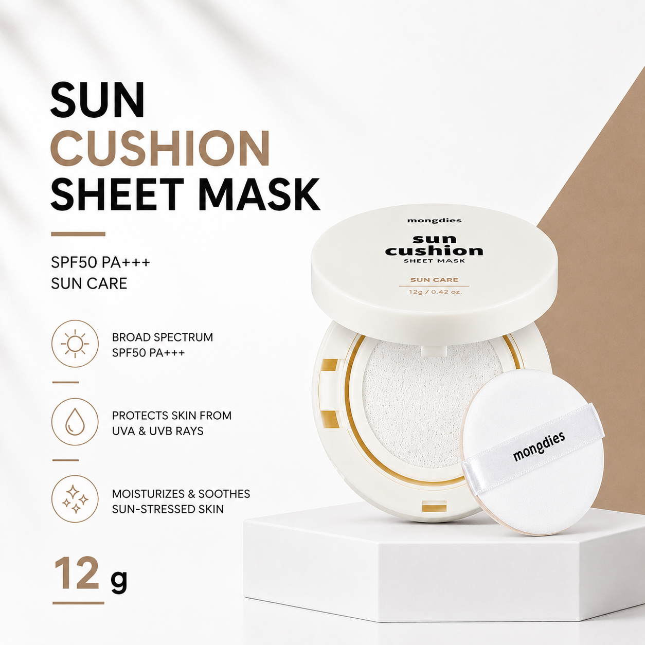 mongdies Excellent Sun Cushion SPF43 PA+++ 12g | Seamless Sun Protection
