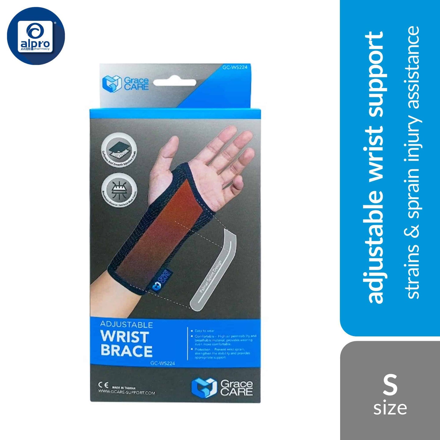 grace-care-adjustable-wrist-brace-ws224-size-s-m-strains-sprain-injury-assistance-s