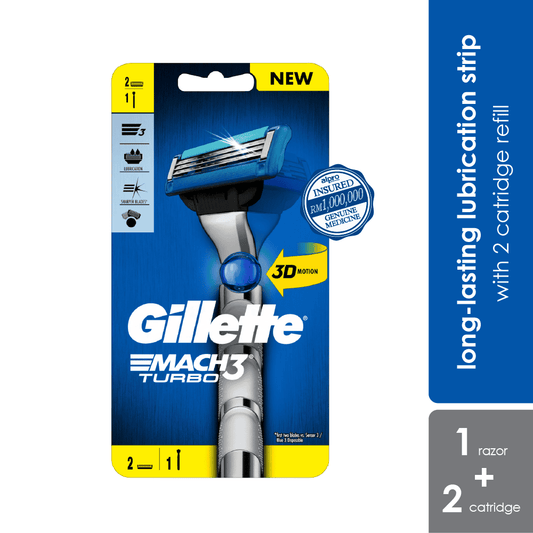 gillette-mach-3-turbo-3d-razor-1-handle-2-catridges-long-lasting-lubrication-strip