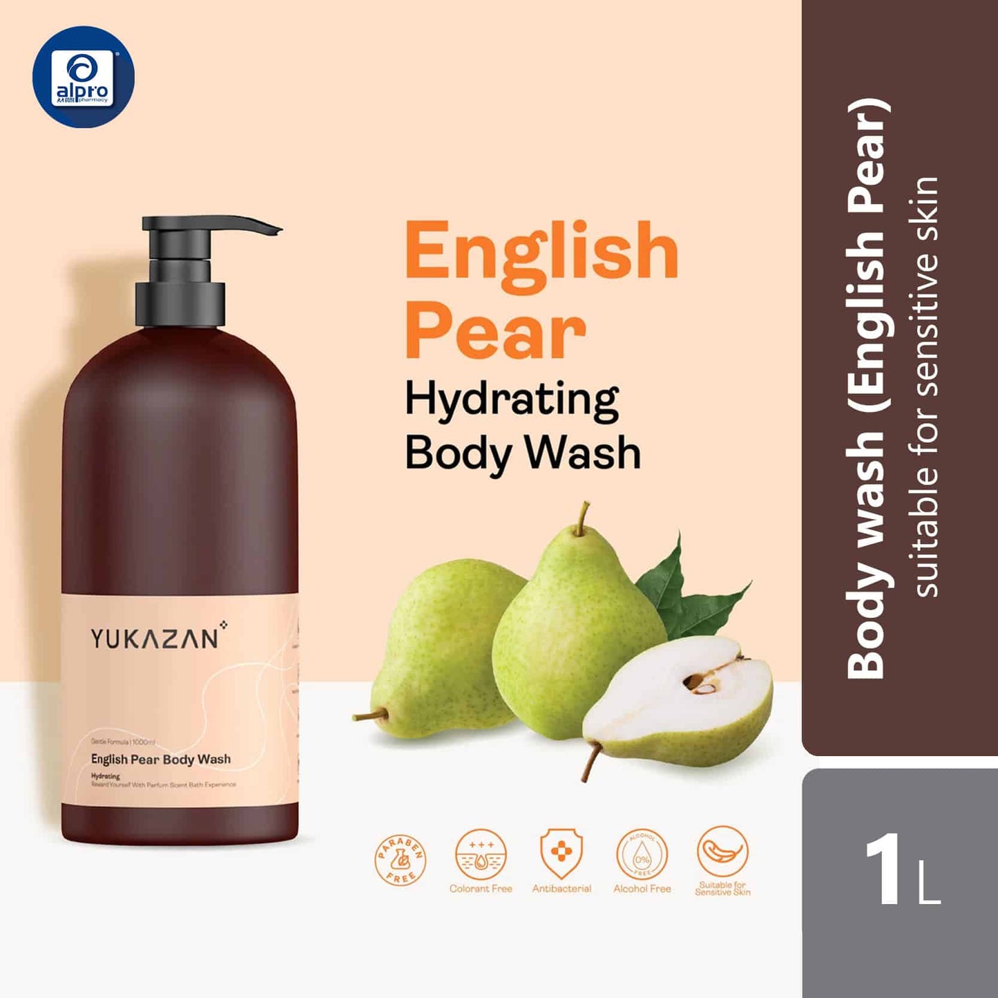 yukazan-body-wash-1000ml-english-pear-fresh-bouquet-antibacterial product image 1