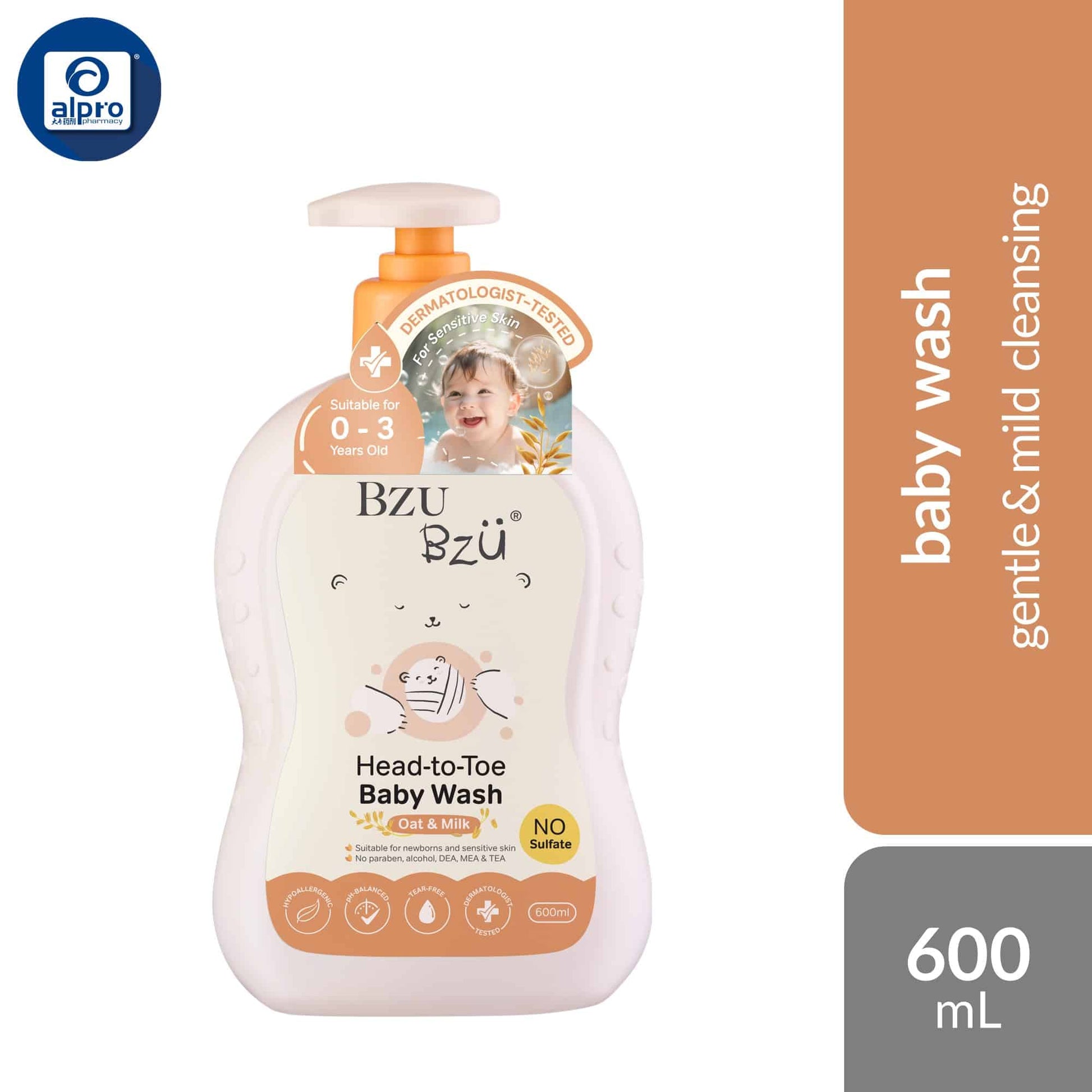 bzu-bzu-head-to-toe-baby-wash-cottonseed-vanilla-oat-milk-600ml-safe-for-protect-sensitive-skin product image 1
