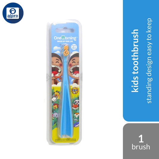 one-morning-tri-kids-toothbrush-blue-pink-1s-standing-design-easy-to-keep-brush-upright-blue