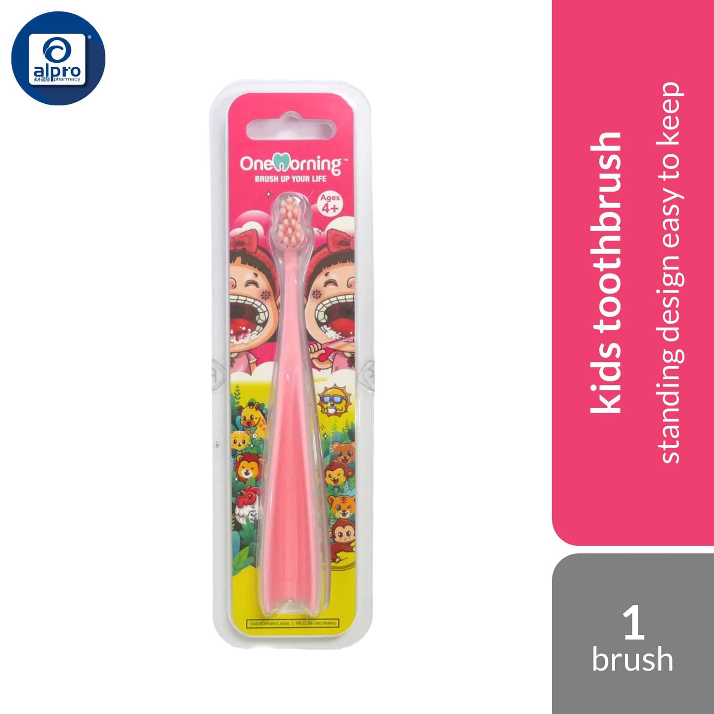 one-morning-tri-kids-toothbrush-blue-pink-1s-standing-design-easy-to-keep-brush-upright-pink