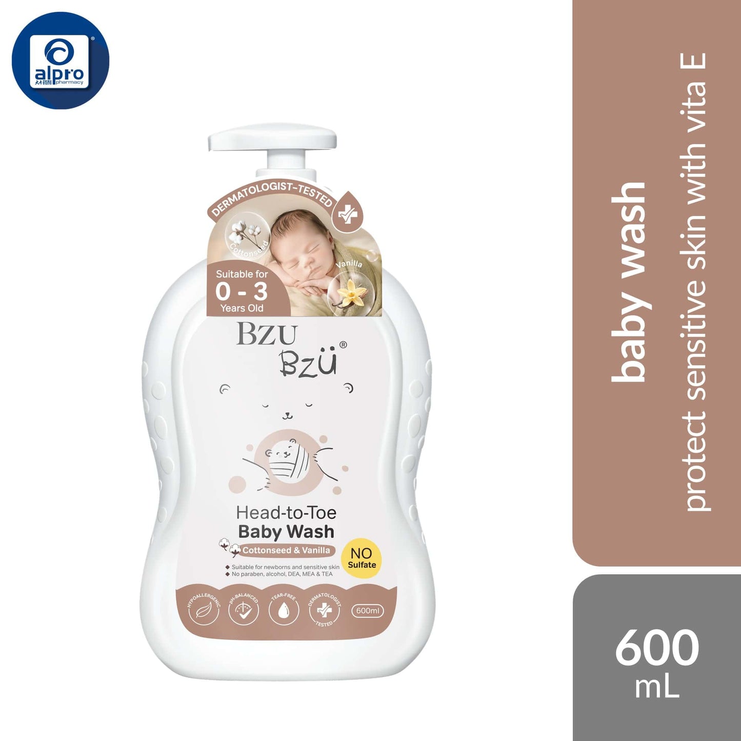 bzu-bzu-head-to-toe-baby-wash-cottonseed-vanilla-oat-milk-600ml-safe-for-protect-sensitive-skin product image 1