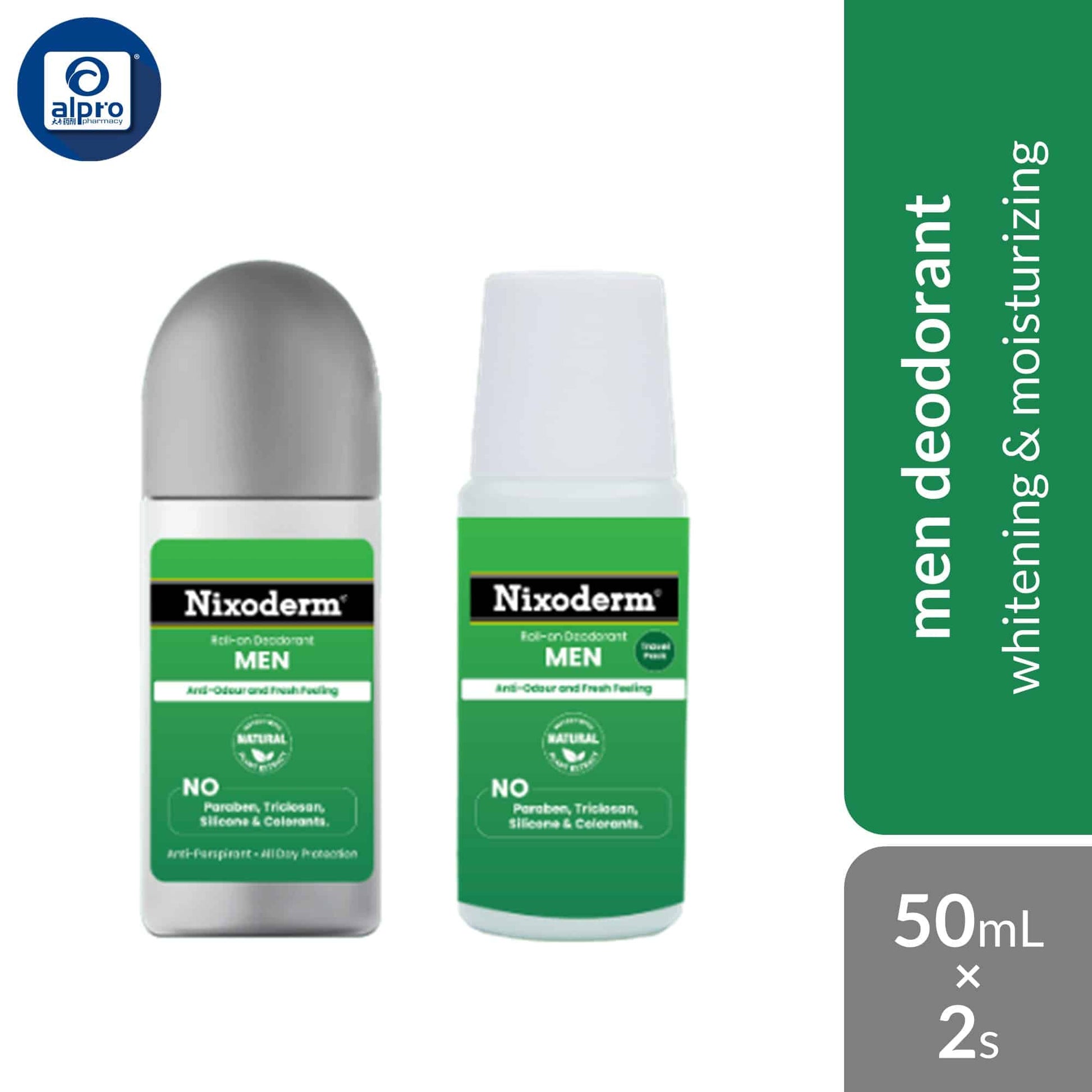 nixoderm-deodorant-for-men-50ml-x2s-whitening-moisturizing product image 1