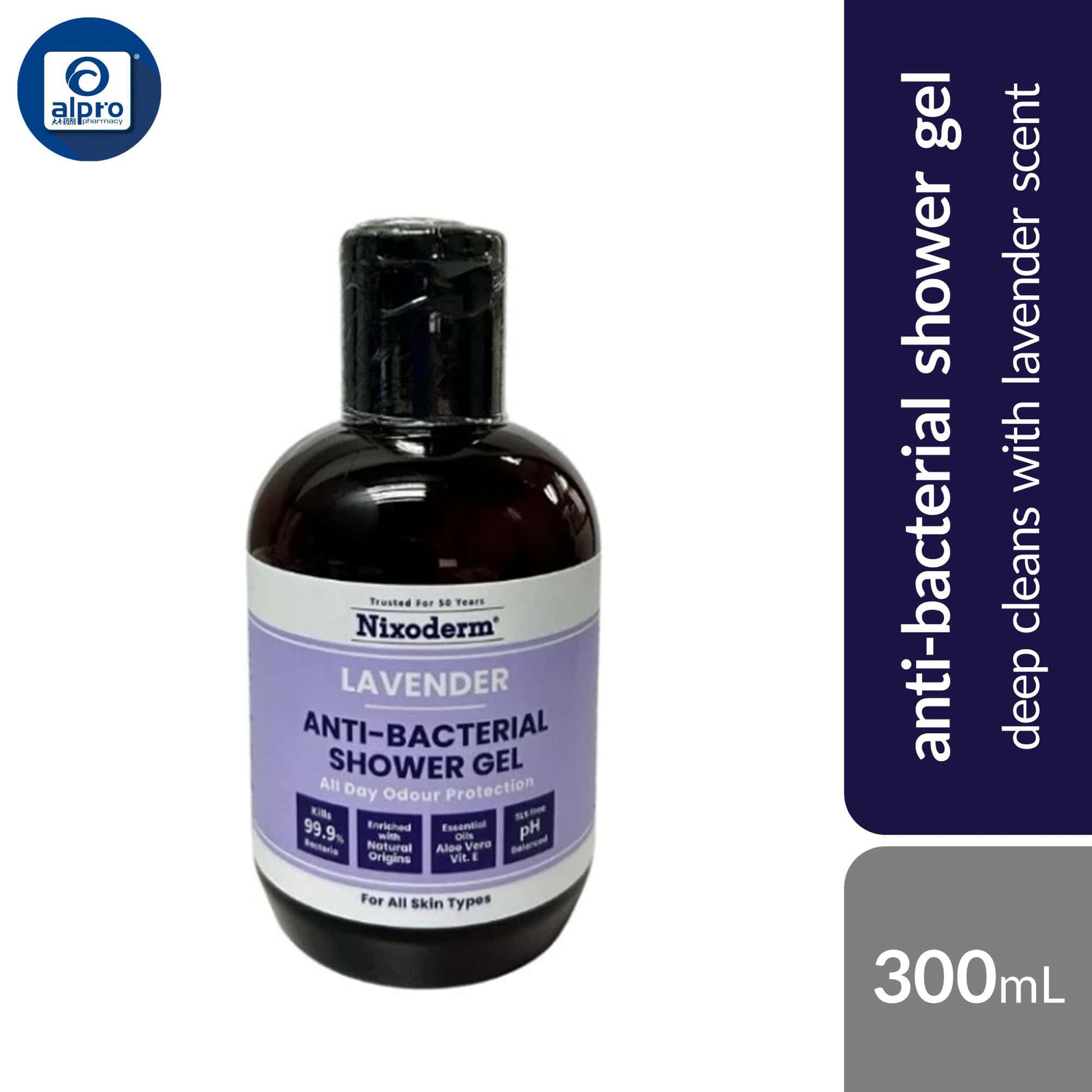 nixoderm-anti-bacterial-shower-gel-lavender-pink-grapefruit-300ml-deep-cleans-with-fragrant-scent product image 1