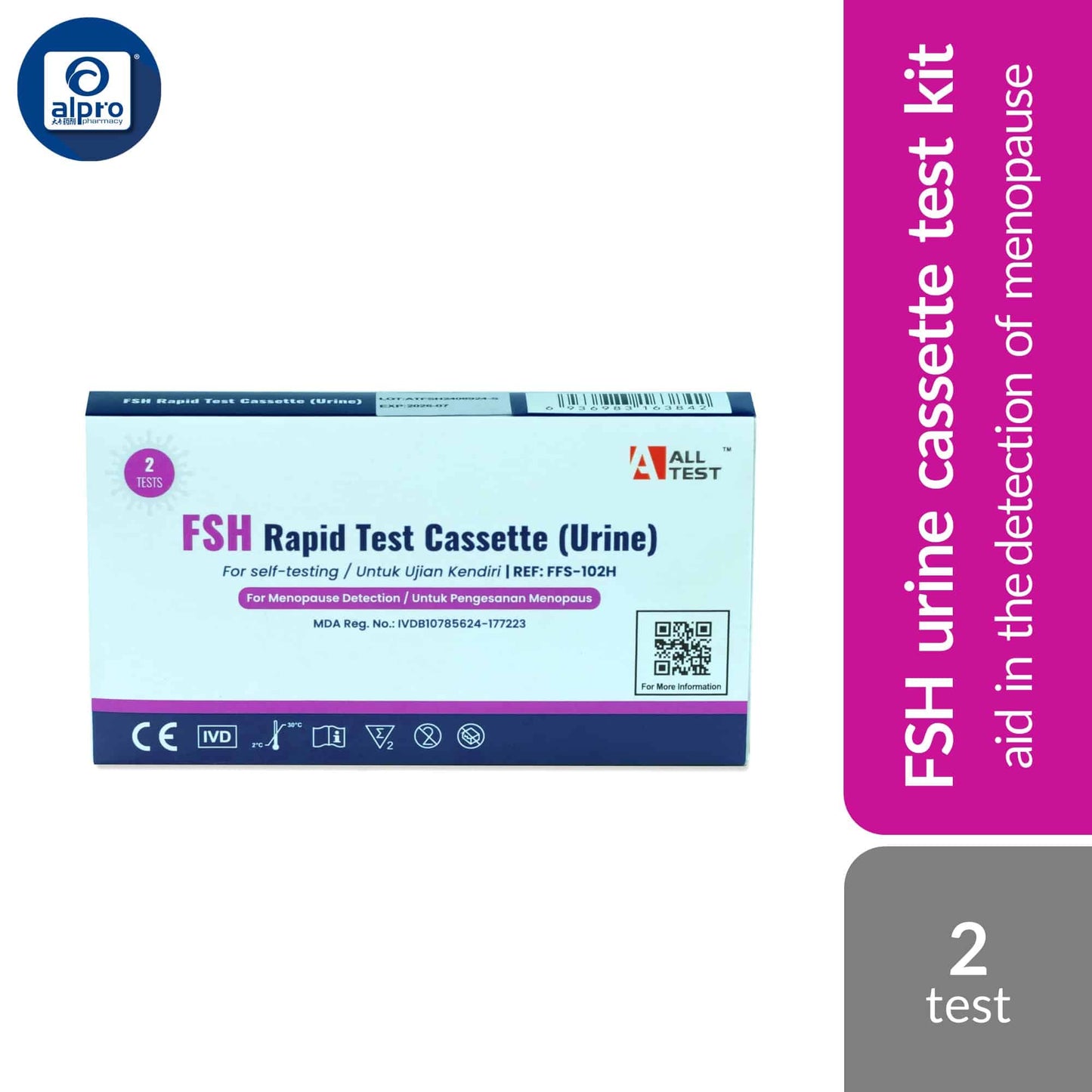 alltest-fsh-rapid-test-midstream-dipstick-cassette-urine-2s-aid-in-the-detection-of-menopause product image 1