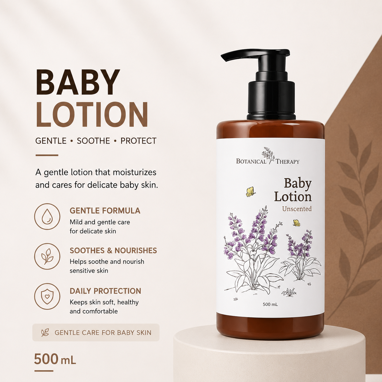 Botanical Therapy Baby Lotion Unscented 500mL | Gentle to Baby Skin