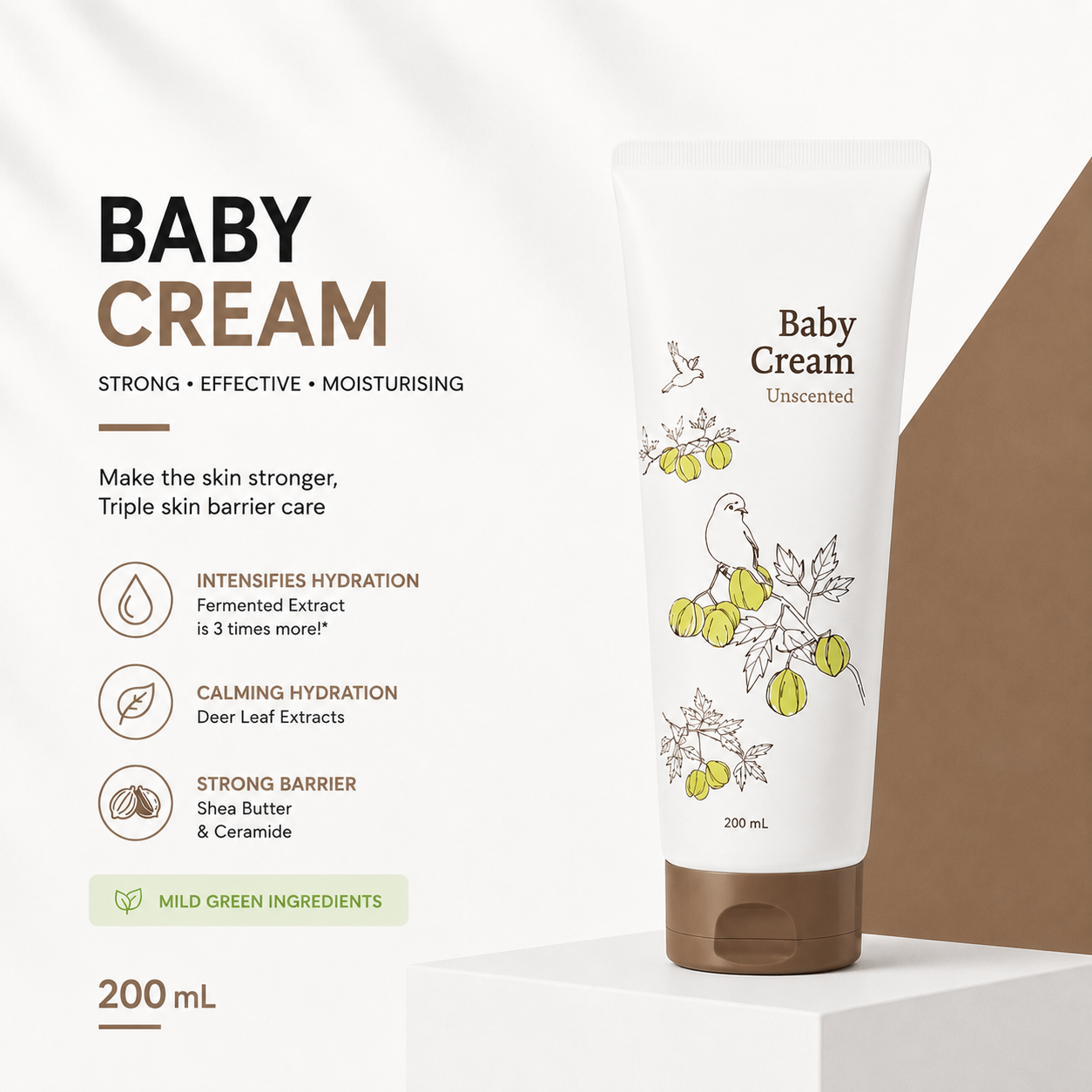 Botanical Therapy Baby Cream Unscented 200mL | Hydrating & No Sticky Feeling