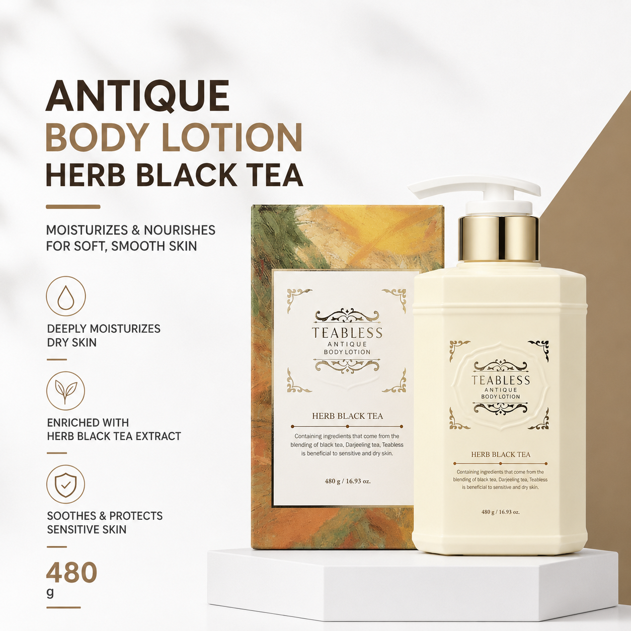 Teabless Herb Black Tea Antique Body Lotion 480g | Supports Healthy and Radiant Skin