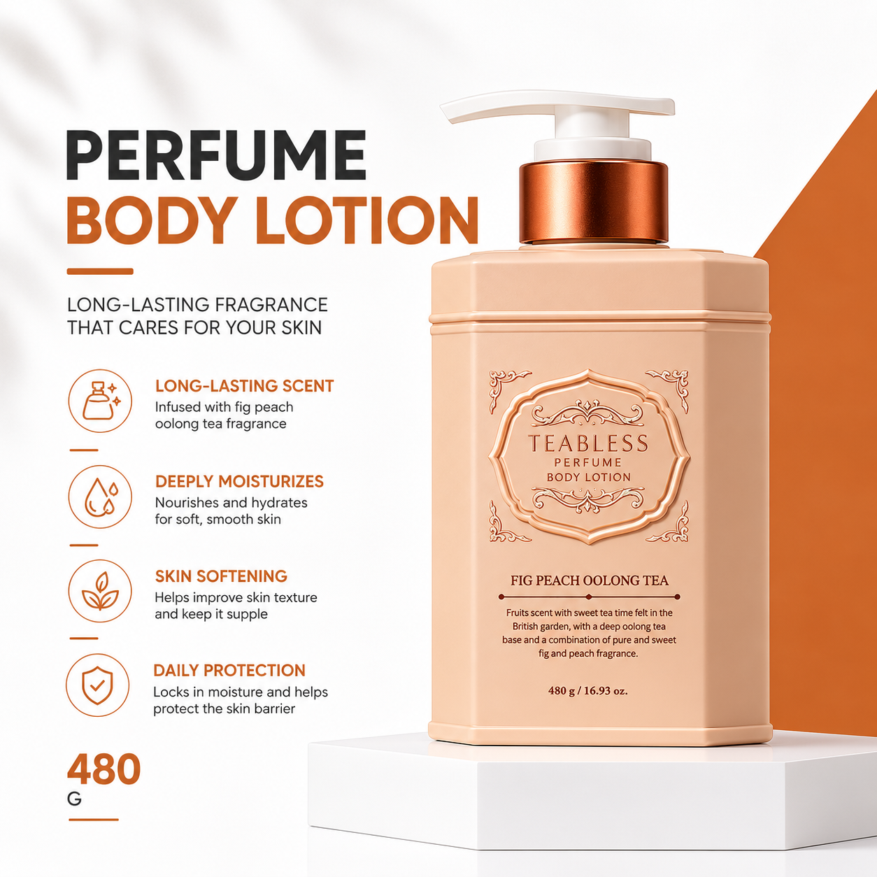Teabless Fig Peach Oolong Tea Perfume Body Lotion 480g | Enhance Skin Brightness