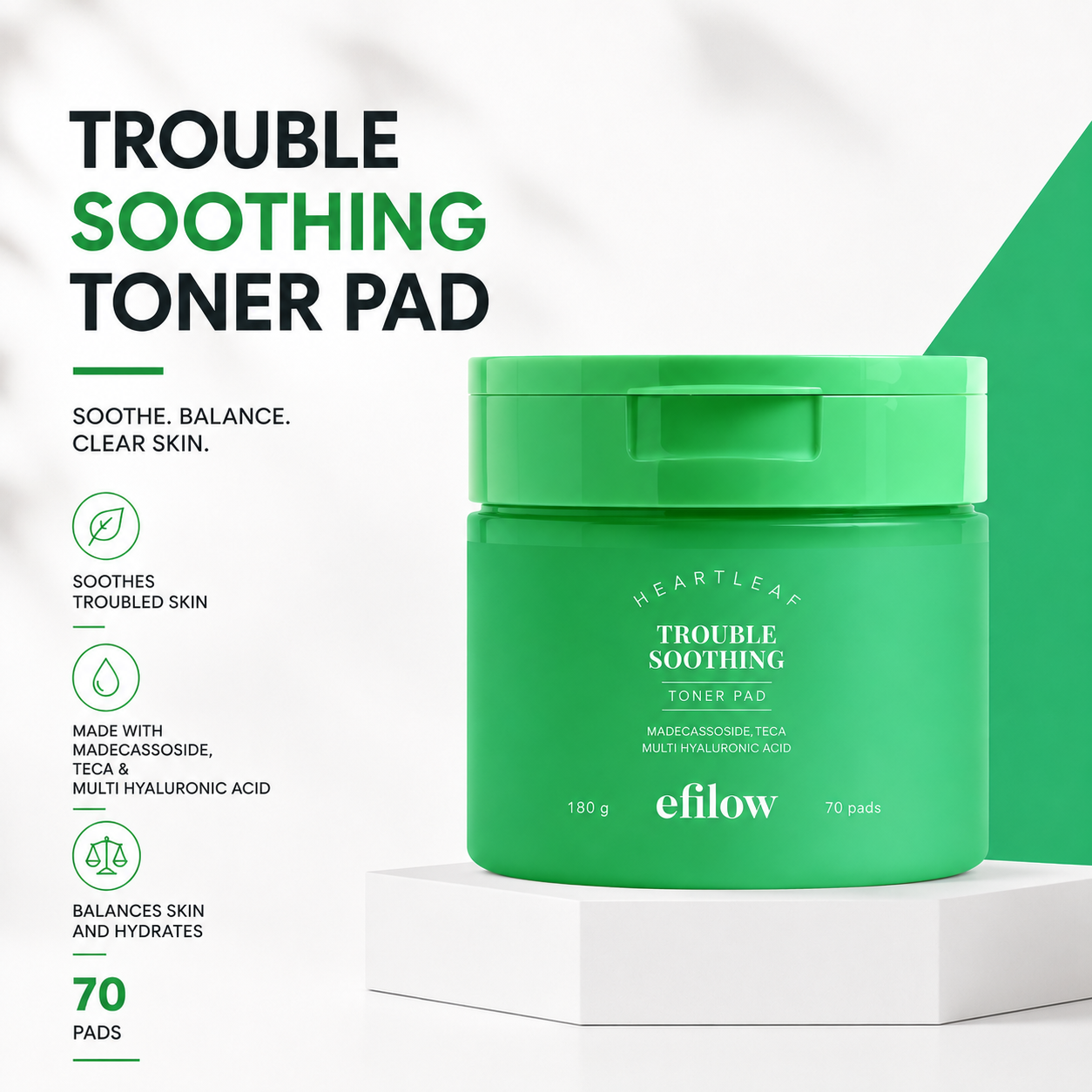 efilow Heartleaf Madecassocide Trouble Soothing Pad 70s | Non-Irritant Vegan Toner Pad