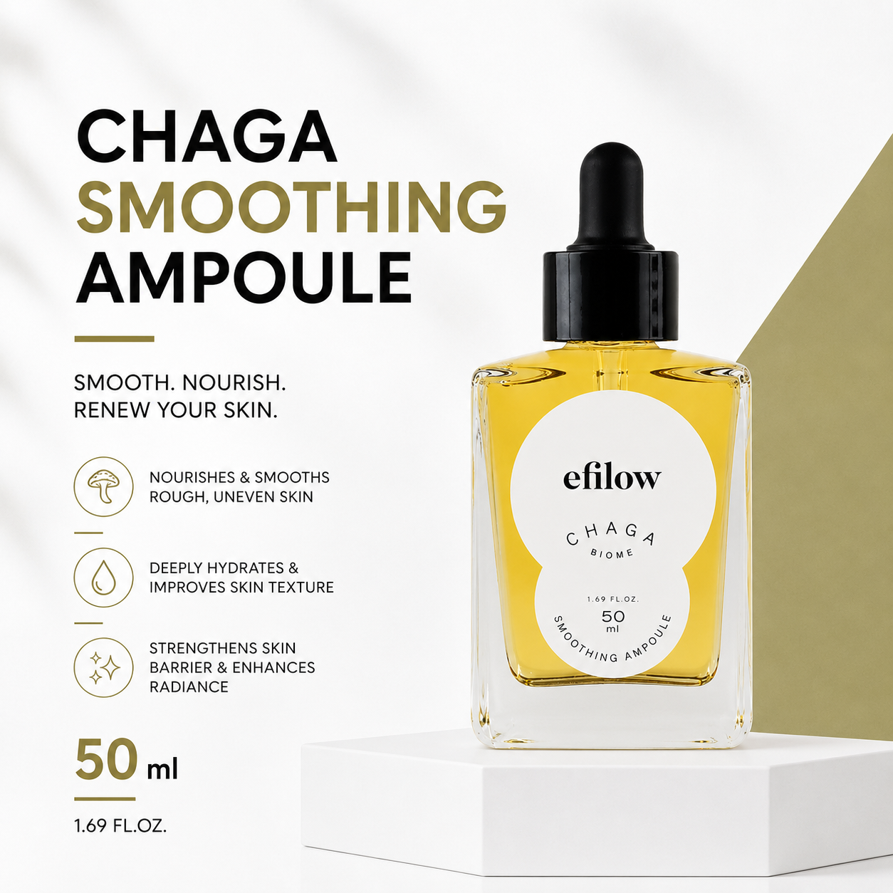 efilow Chaga Mushroom Biome Smoothing Ampoule 50mL | Regenerate Collapsed Pore Elasticity