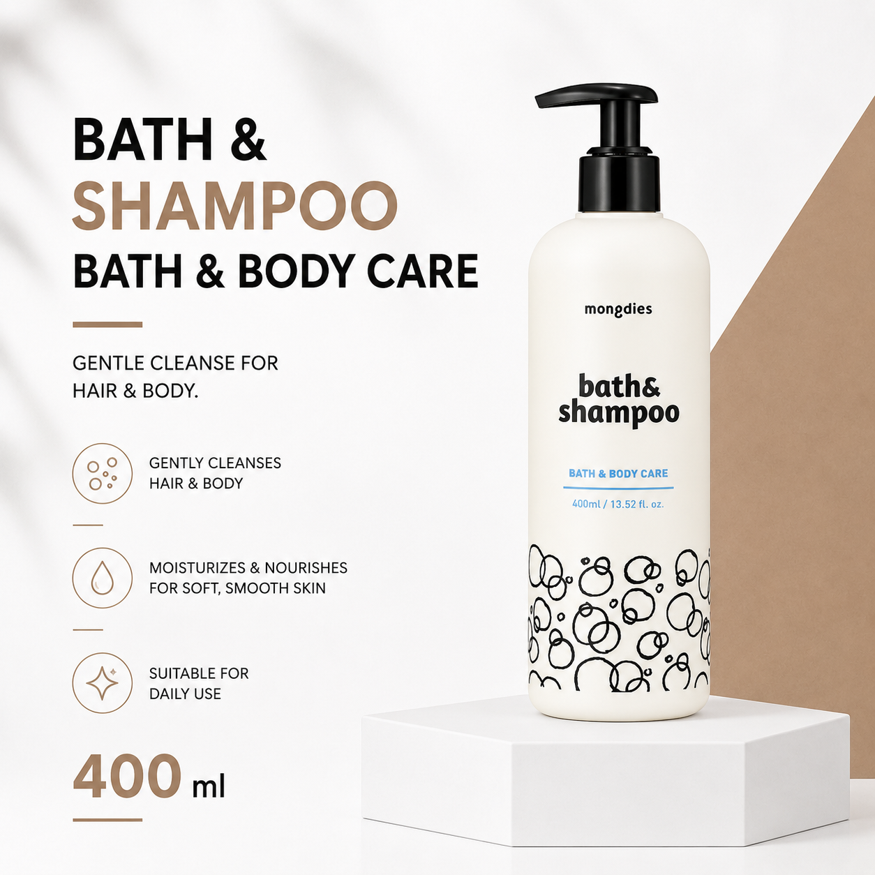 mongdies Bath & Shampoo 400mL | Rich Plant-Derived Bubbles