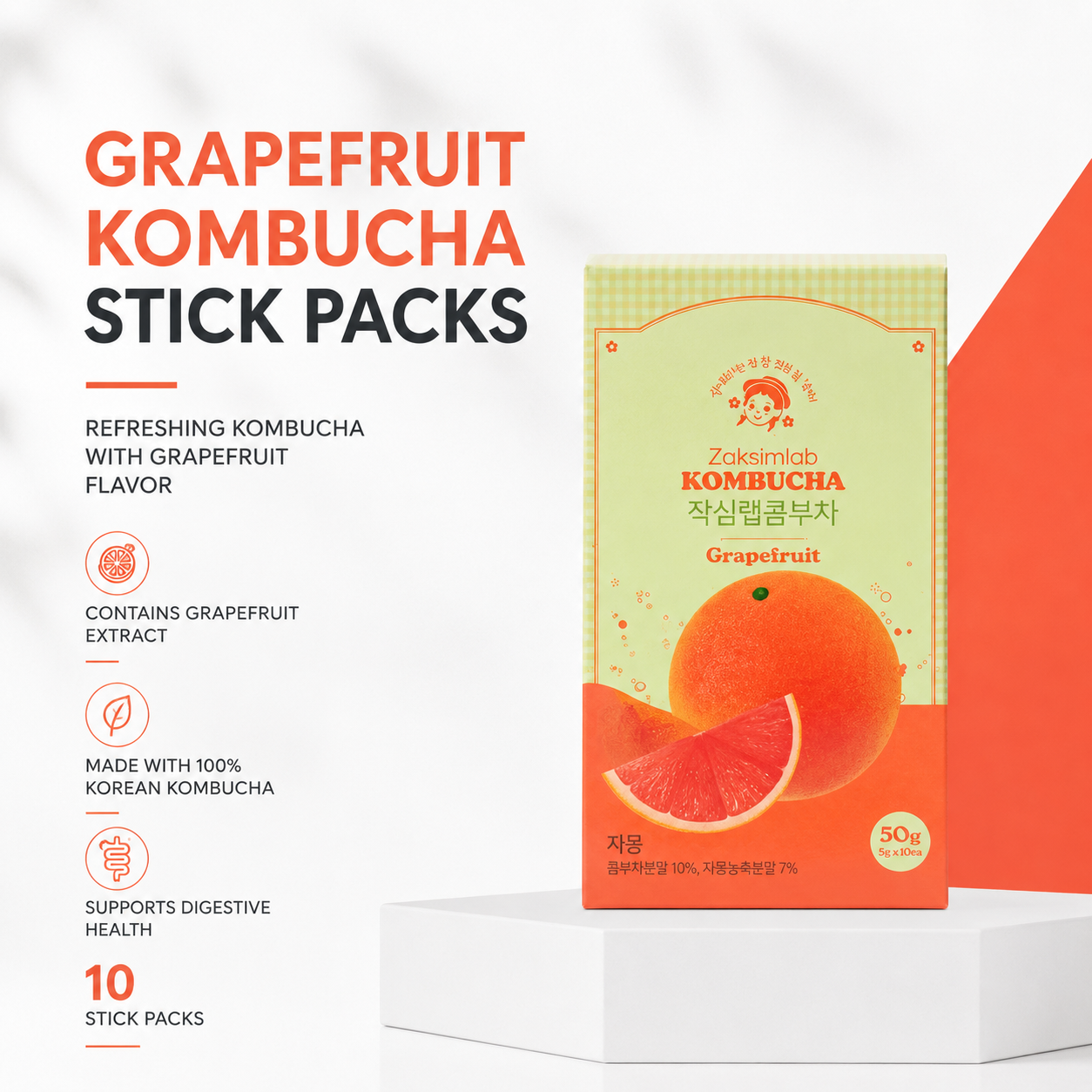 Zaksimlab Kombucha - Grapefruit Flavour 5g ×10s | Rich Kombucha Flavour