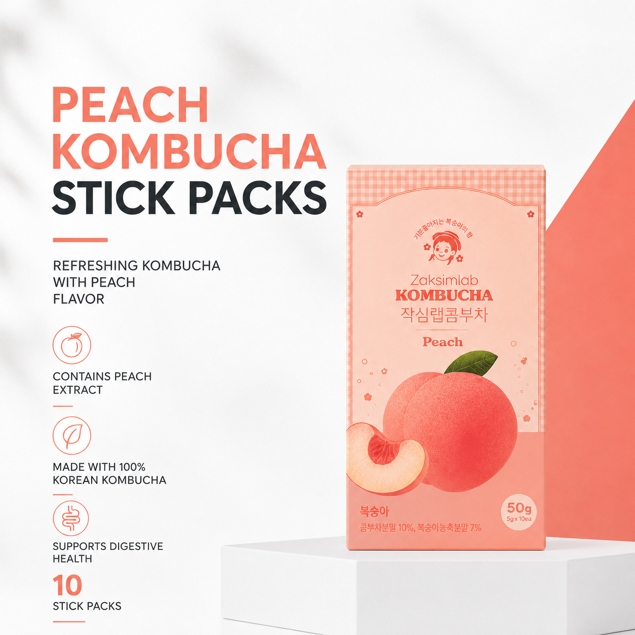 Zaksimlab Kombucha - Peach Flavour 5g ×10s | Rich Kombucha Flavour