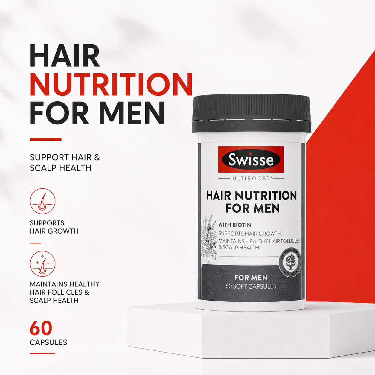 Swisse Beauty Hair Nutrition For Men 60 Capsules | Support Hair & Scalp Health
