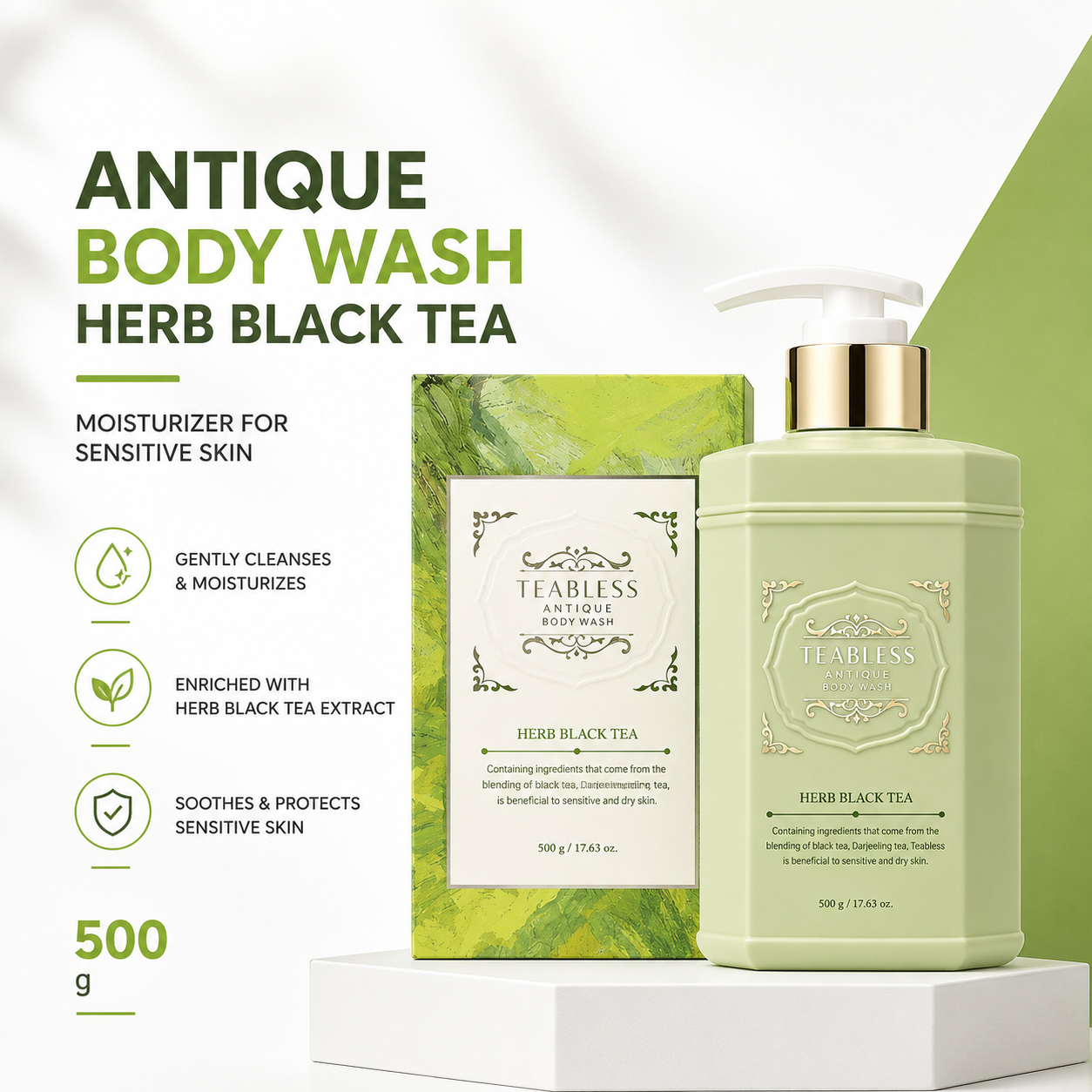 Teabless Herb Black Tea Antique Body Wash 500g | Moisturizer for Sensitive Skin
