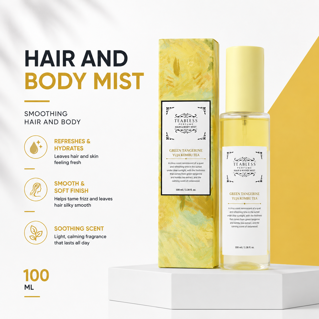 Teabless Green Tangerine Yuja Kombu Tea Perfume Hair & Body Mist 100mL | Smoothing Hair & Body